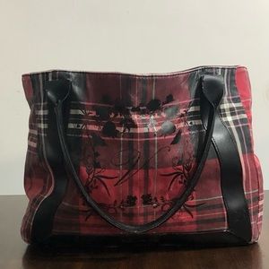 Victoria  secret shoulder Tote bag red black plaid. 15”WX18LX11”H